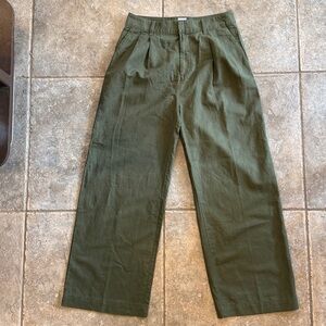 GAP Olive Wide-Leg linen Pleated pants